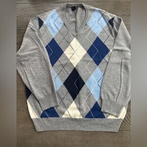 Jos. A. Bank Men’s Gray and Blue V-Neck Argyle Sweater